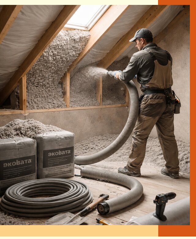 Утепление мансарды эковатой в Ревде от 2327 руб/м2 — монтаж, задувка, цена | ТепломастерРвд