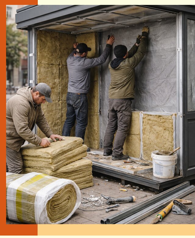 Утепление павильона шаурмы под ключ в Ревде