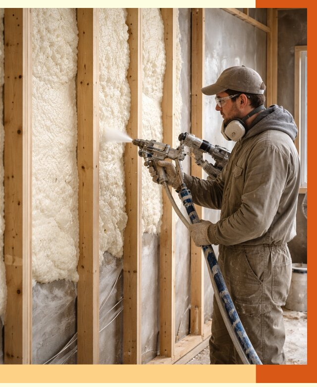 Утепление каркасной стены ППУ в Ревде от 4496 руб./м2 под ключ | ТепломастерРвд