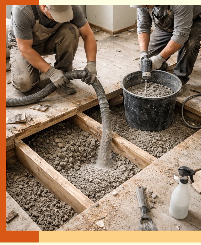 Заполнение пустот пола в Ревде полиуретаном и пенополистиролом