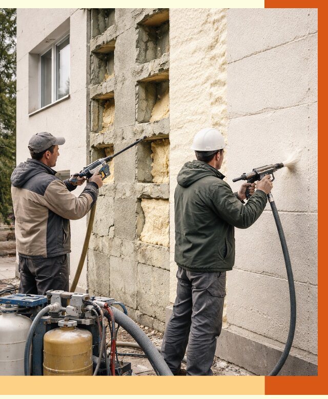 Заполнение пустот фасада в Ревде от 4761 руб. — утепление пустот облицовки | ТепломастерРвд